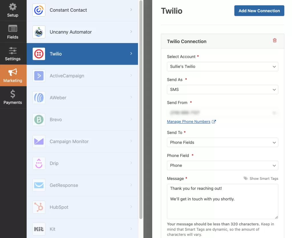 Enviar mensajes de texto en WordPress con WPForms