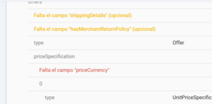 Falta el campo priceCurrency (en offers.priceSpecification)