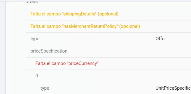 Falta el campo priceCurrency (en offers.priceSpecification)